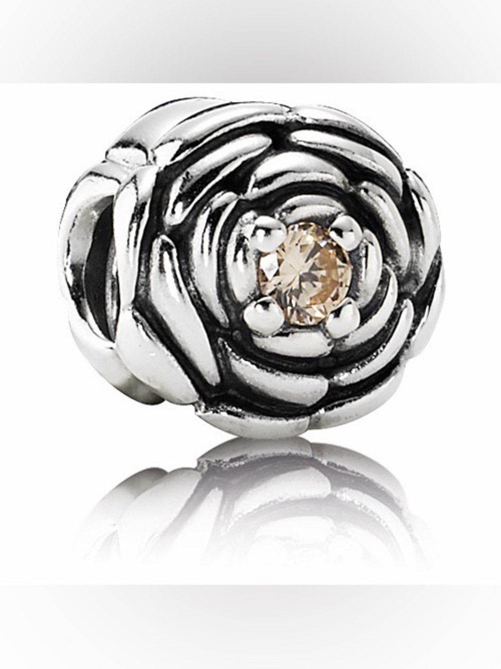 Pandora Retired Sterling Silver Blooming Rose Bead with Champagne CZ - 790575CCZ